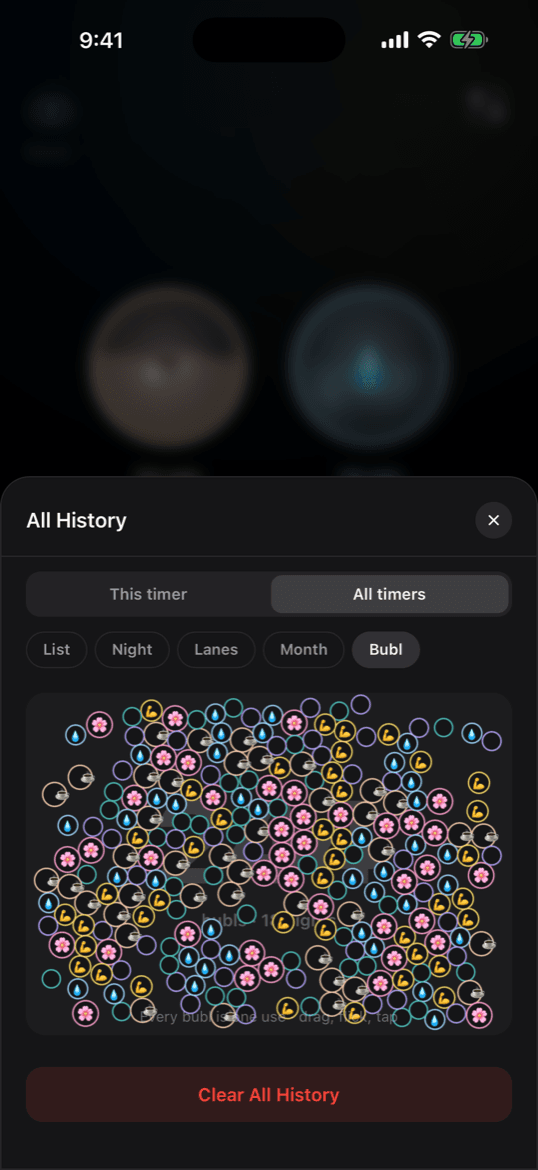 History shown as a cloud of bubbles